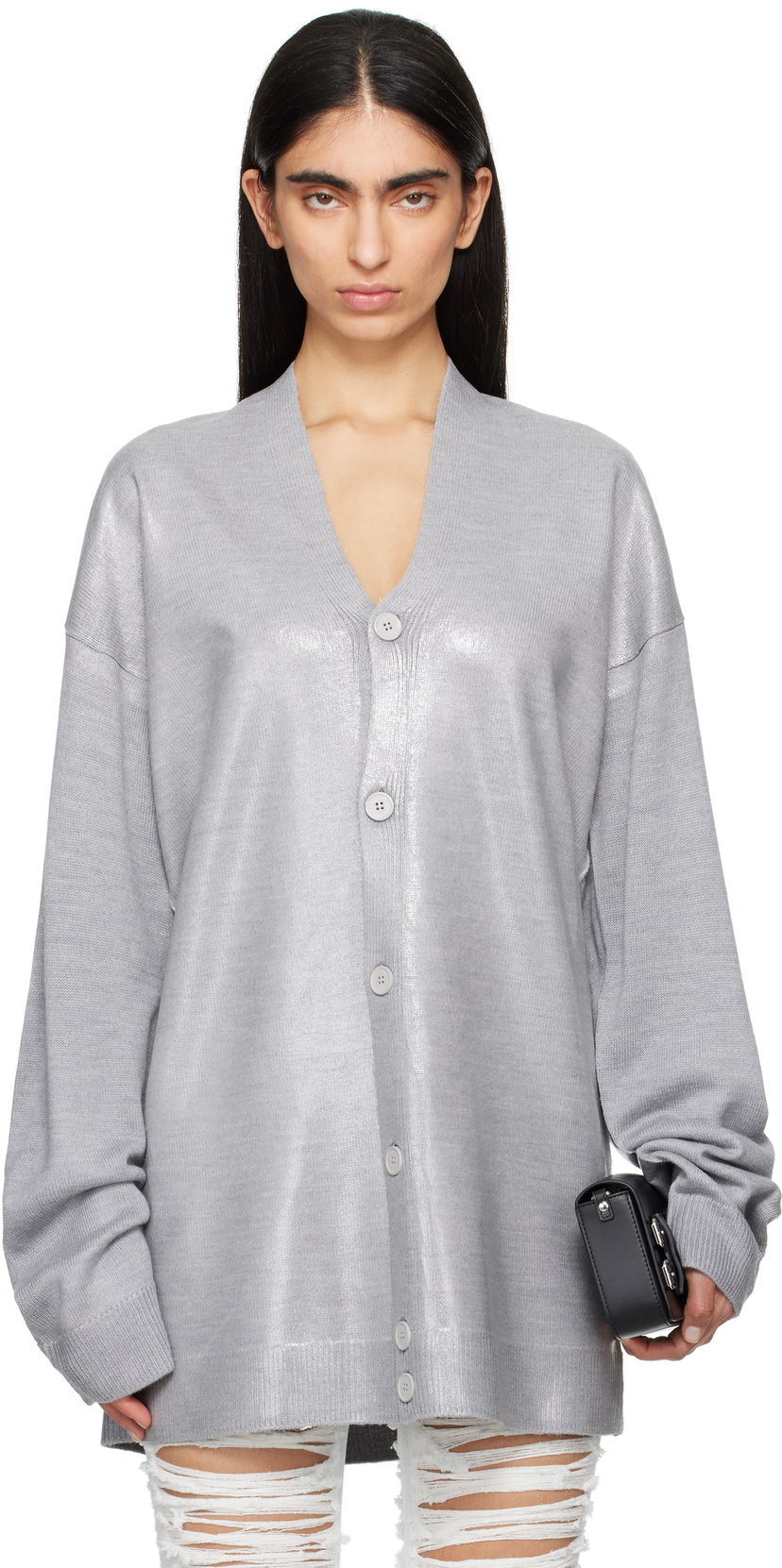 Sweater Maison Margiela MM6 Maison Margiela Plastified Knit Cardigan Grå | S62HP0026 M13120