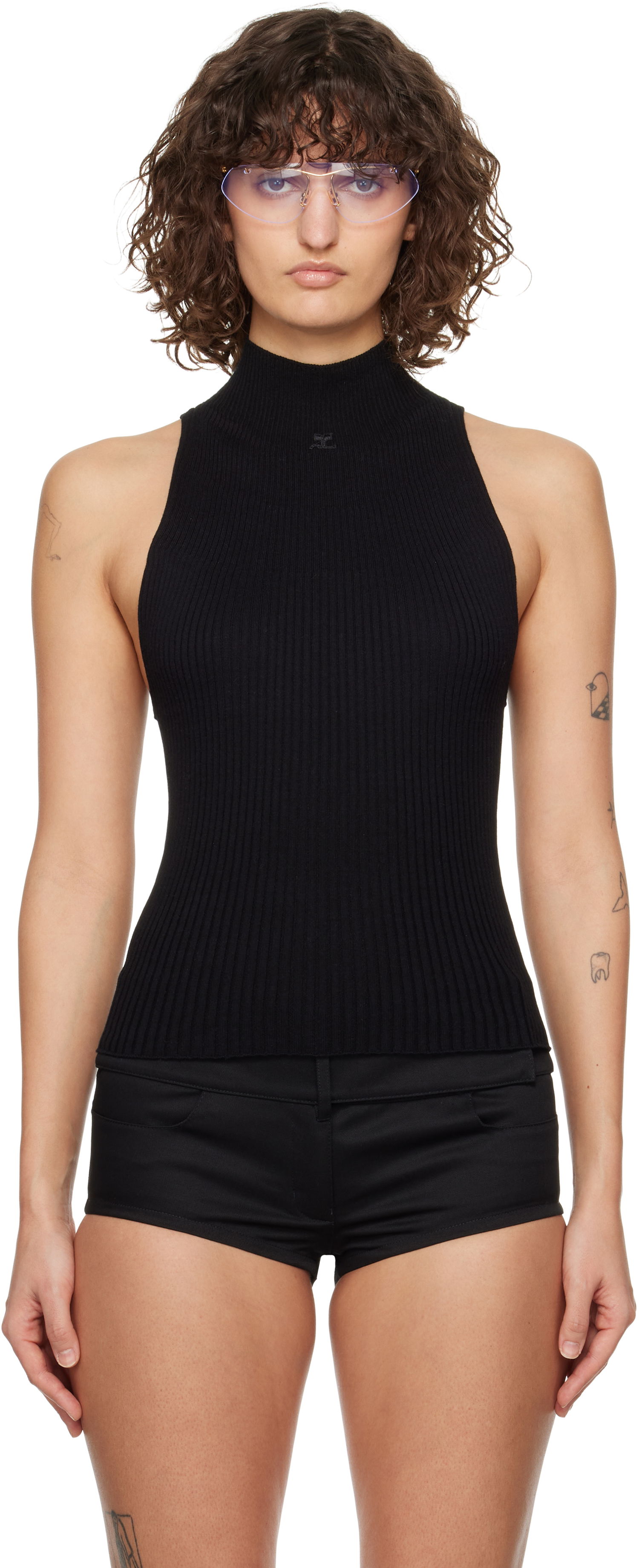 Sweater Courrèges Courrèges Mock Neck Rib Tank Top Sort | 125MTO384FI0049, 0