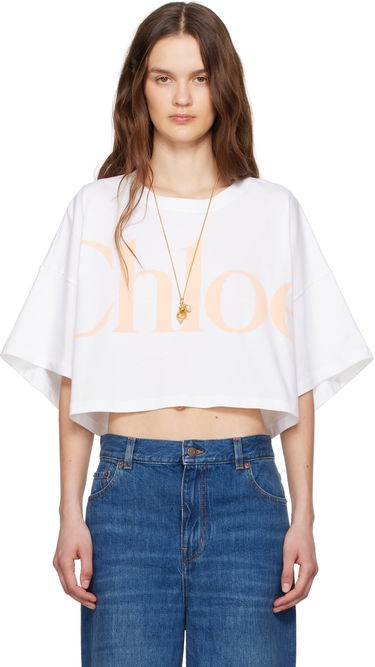 Crop top CHLOÉ Chloe Oversized Cropped Logo T-Shirt Hvid | CH25UJH09183, 0