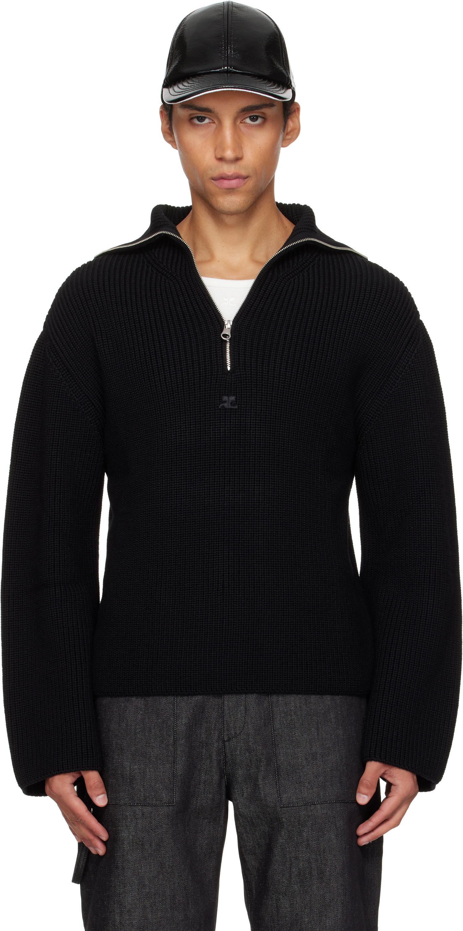 Sweater Courrèges Courrèges Ribbed Wool Trucker Sweater Sort | 325MPU243FI0036, 0
