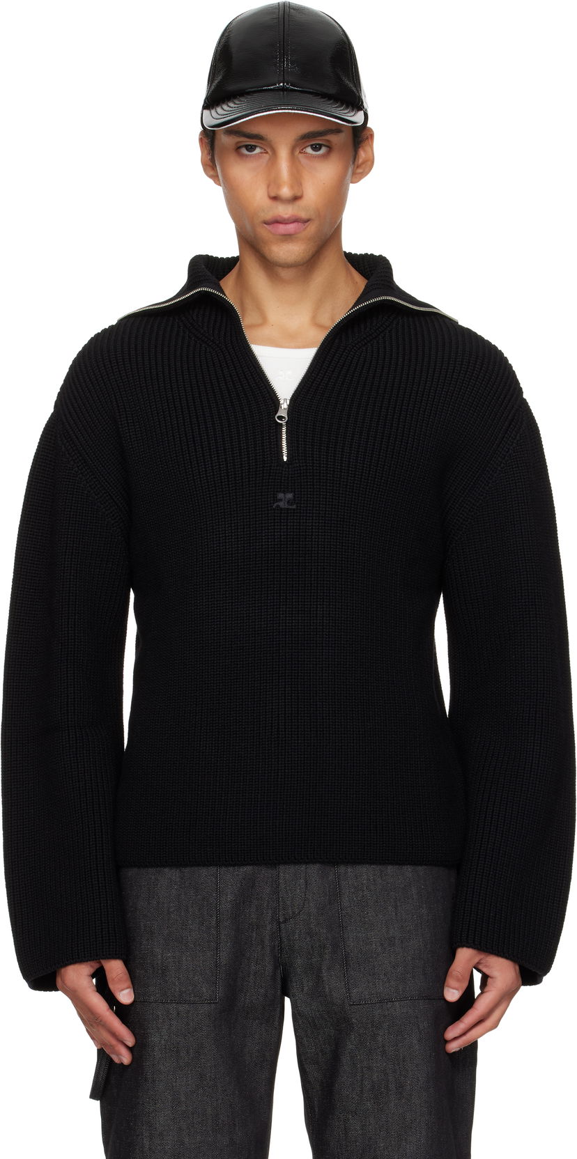 Sweater Courrèges Courrèges Ribbed Wool Trucker Sweater Sort | 325MPU243FI0036