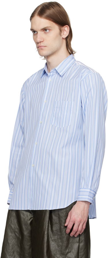 Skjorte Comme des Garçons Comme des Garçons Shirt Yarn Dyed Stripe Poplin Shirt Blå | FZ-B401-051, 3