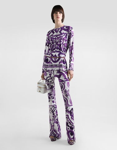Bukser Dolce & Gabbana Dolce & Gabbana Majolica-Print Flared Viscose Trousers Lilla | FTDB6TFS8C0IP3TN, 1