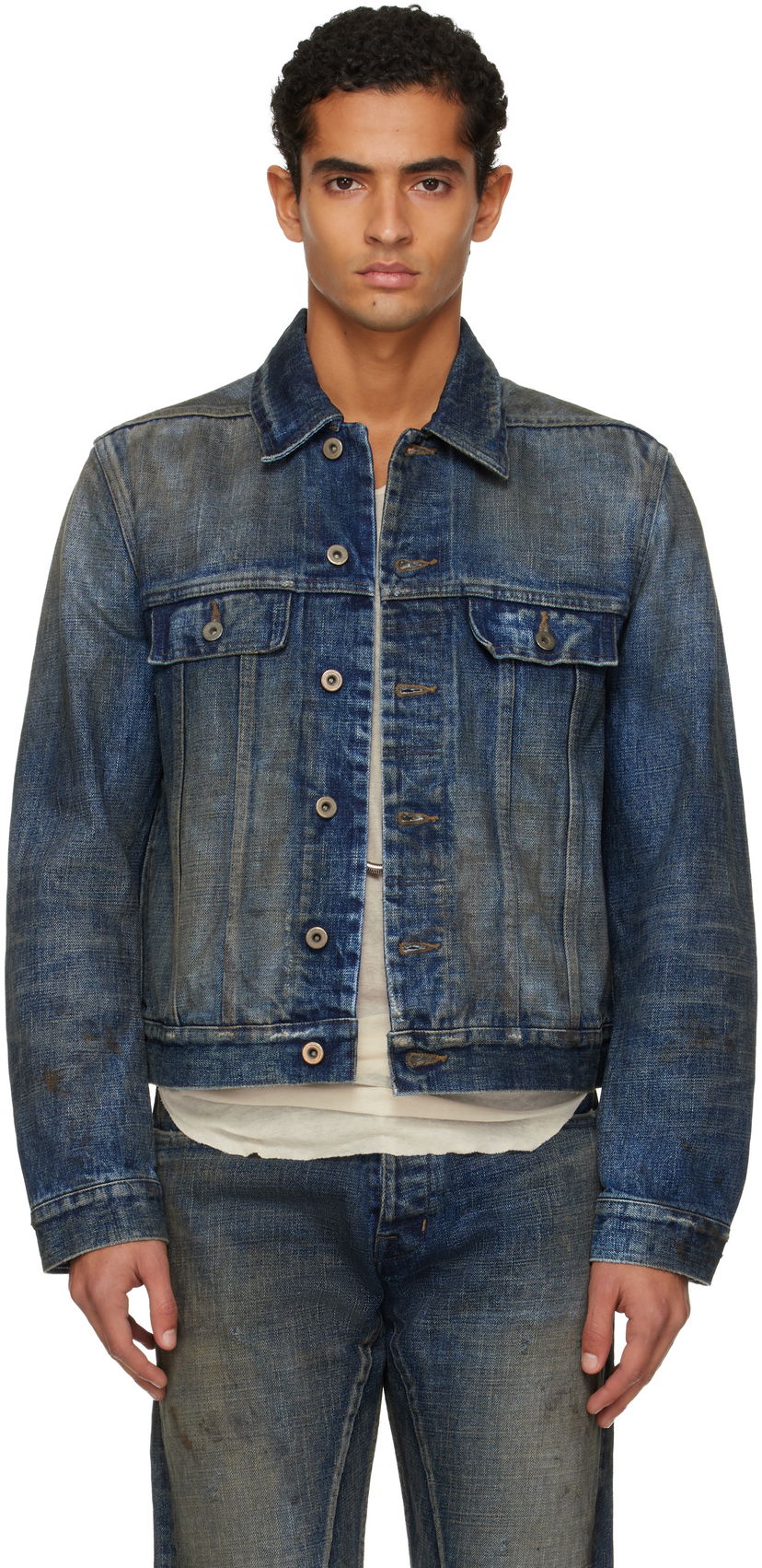 Jakke Rick Owens Concordians Trucker Denim Jacket Blå | DL02E2788 HVWJP