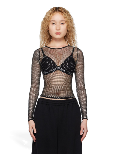 T-shirt Balenciaga Crystal Long Sleeve Sort | 744999 3D2B4