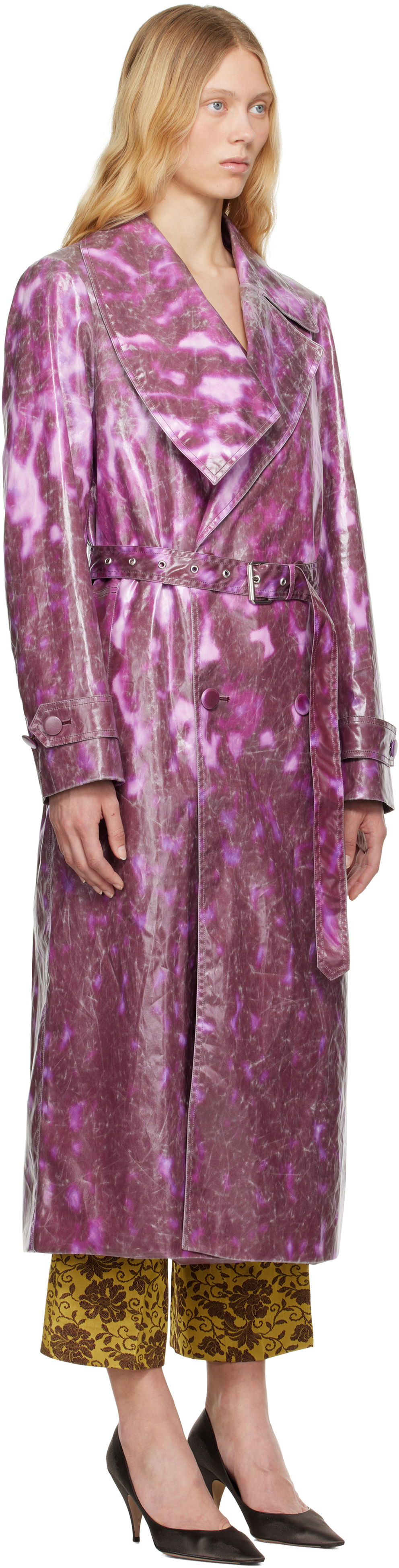 Regnfrakke Dries Van Noten Dries Van Noten Double-Breasted Trench Coat Lilla | 251-010213-1108, 1