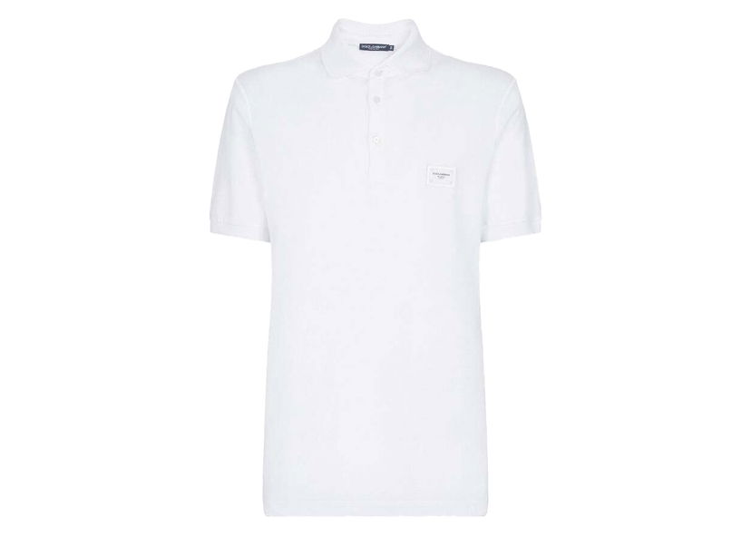 Polo skjorte Dolce & Gabbana Cotton Pique Branded Plate Polo Shirt White Hvid | G8KK1TFU7ENW0800