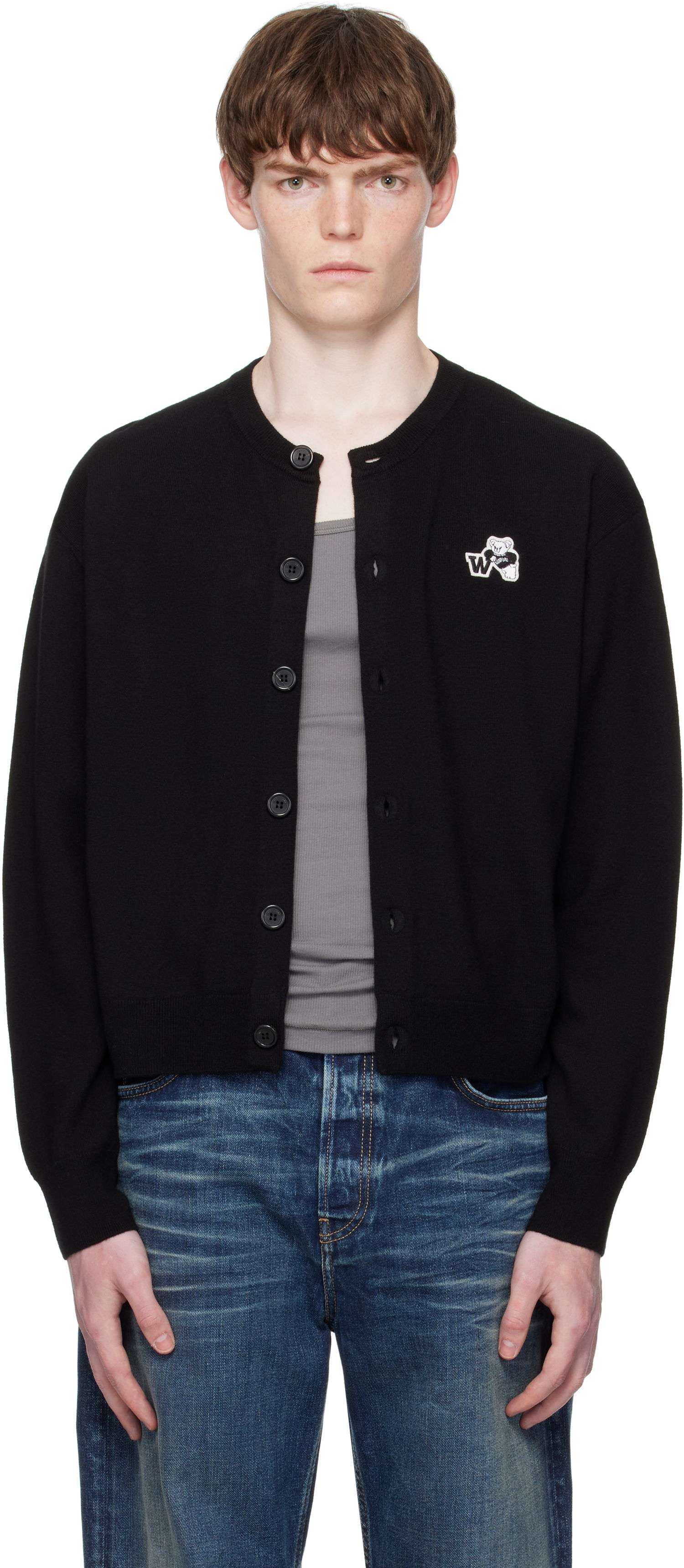 Sweater We11done We11done Teddy Logo Cardigan Sort | WD-KC2-25-611-U-BK, 0
