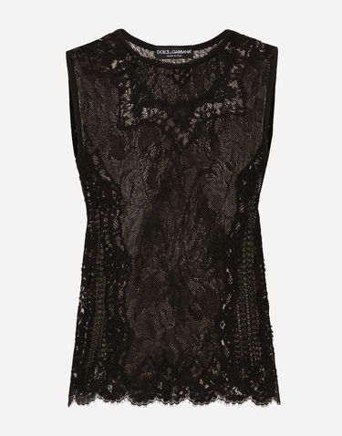 Tanktop Dolce & Gabbana Dolce & Gabbana Round-Neck Lace-Stitch Sleeveless Top Sort | FXT02TJFMFVN0000, 0