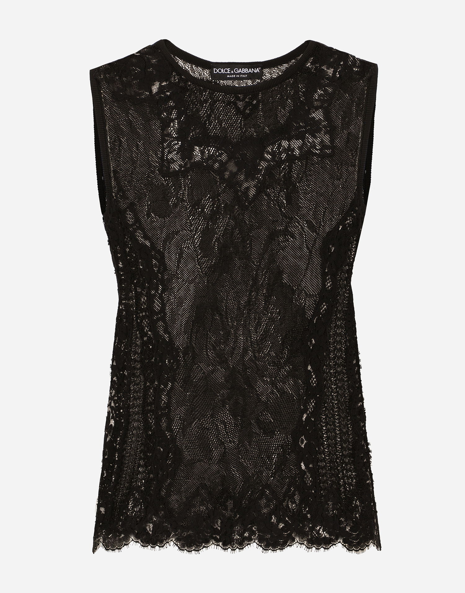 Tanktop Dolce & Gabbana Dolce & Gabbana Round-Neck Lace-Stitch Sleeveless Top Sort | FXT02TJFMFVN0000, 0