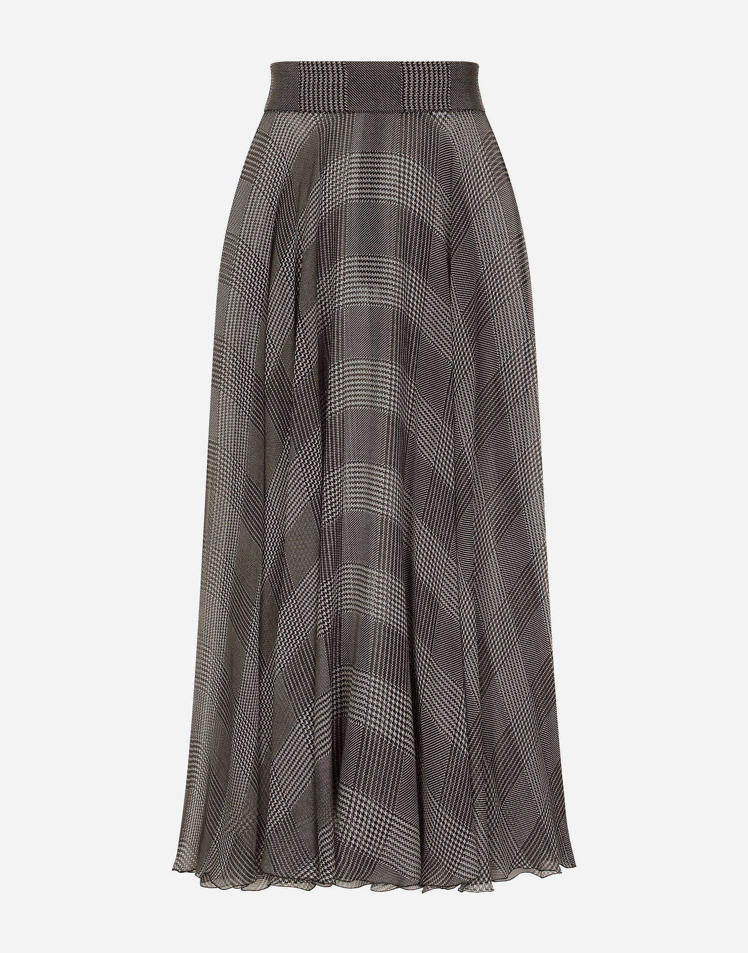 Nederdel Dolce & Gabbana Dolce & Gabbana Silk Chiffon Calf-Length Circle Skirt with Glen Plaid Print Brun | F4CSOTIS1WDHH5GW, 0