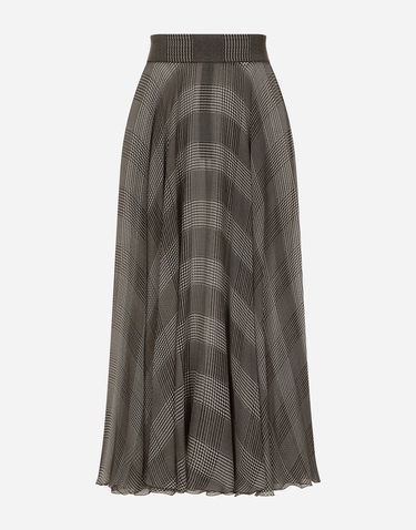 Nederdel Dolce & Gabbana Dolce & Gabbana Silk Chiffon Calf-Length Circle Skirt with Glen Plaid Print Brun | F4CSOTIS1WDHH5GW, 0