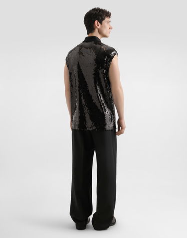 Polo skjorte Dolce & Gabbana Dolce & Gabbana Men's Sequined Sleeveless Polo Sort | G8ST8TFLSEPN0000, 2