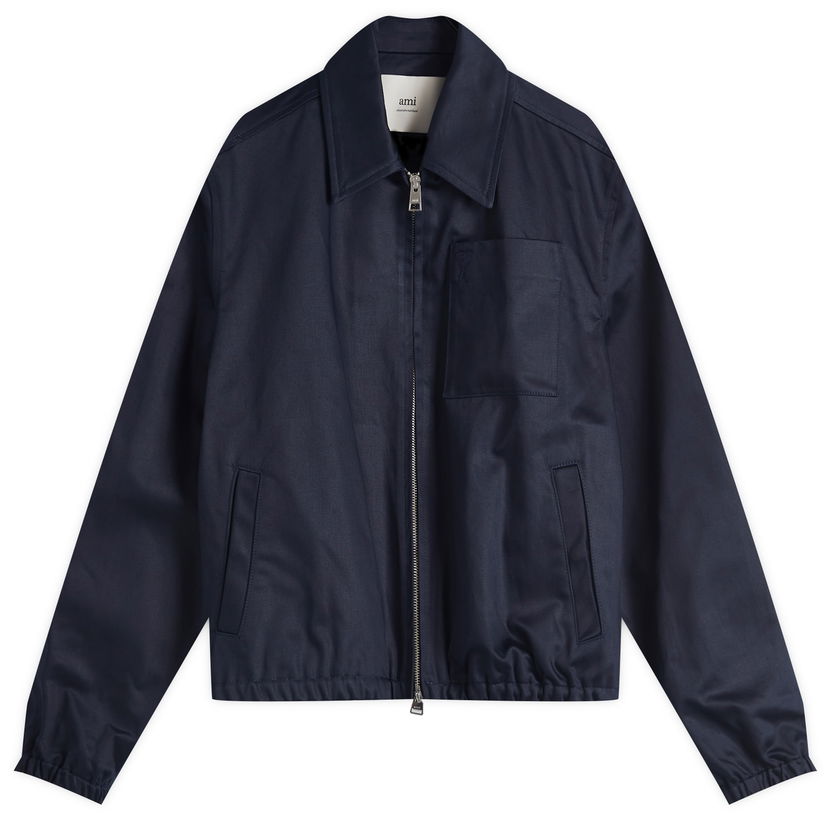 Vindjakke AMI AMI Paris Men's ADC Zipped Cotton Jacket Size Small Mørkeblå | HJK059-CO0103-4011