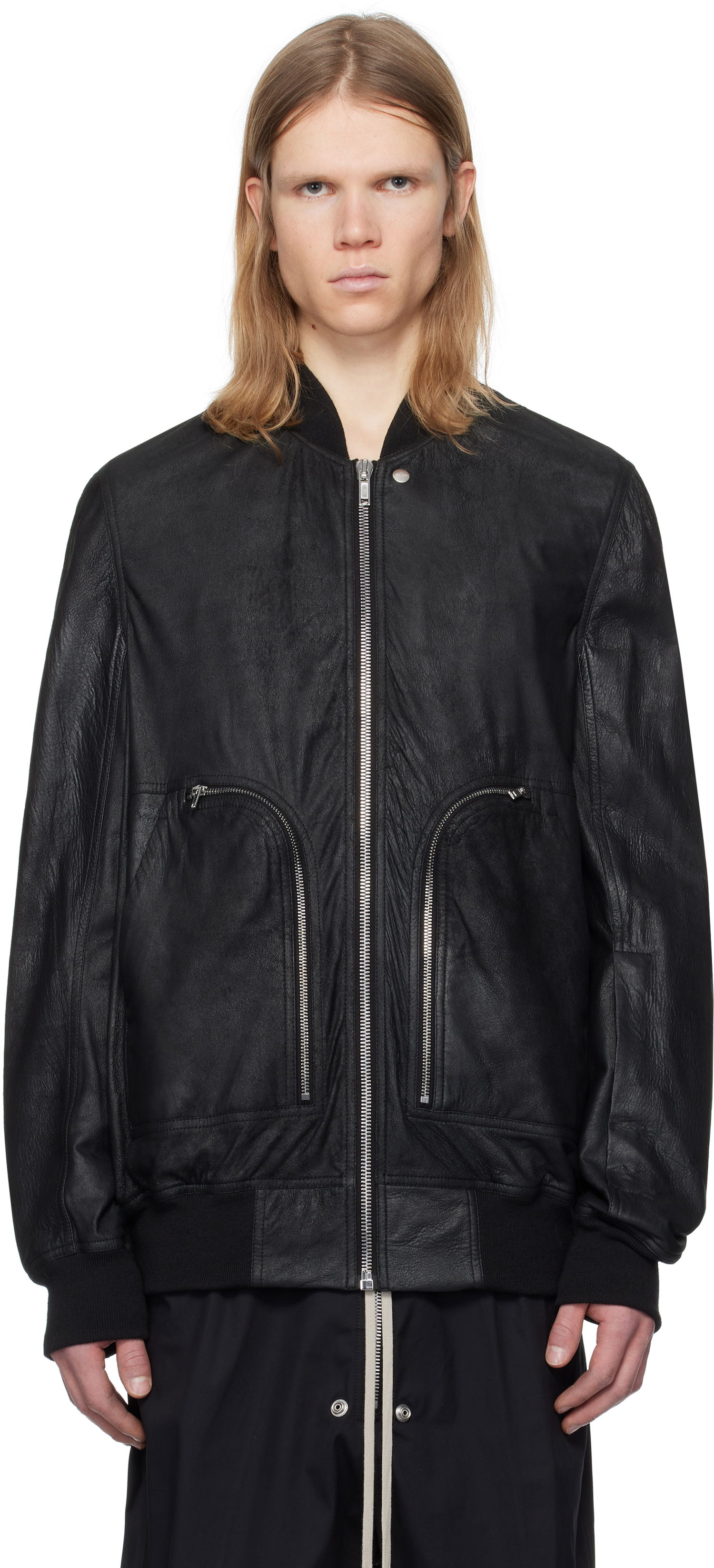 Bomberjakke Rick Owens Rick Owens Hollywood Flight Leather Jacket Sort | RU01E5771 LBA, 0