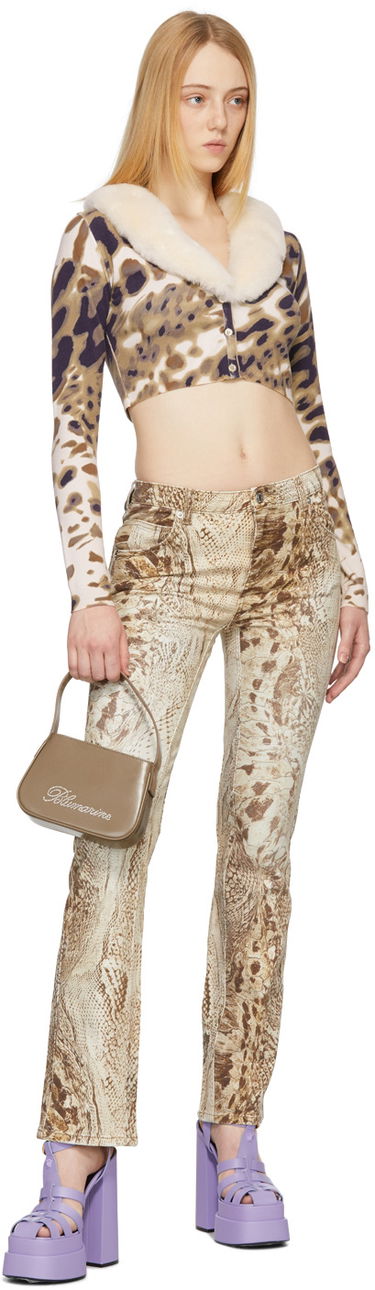Sweater Blumarine Blumarine Print Cropped Cardigan with Faux Fur Collar Flerfarvet | 2M147A, 3
