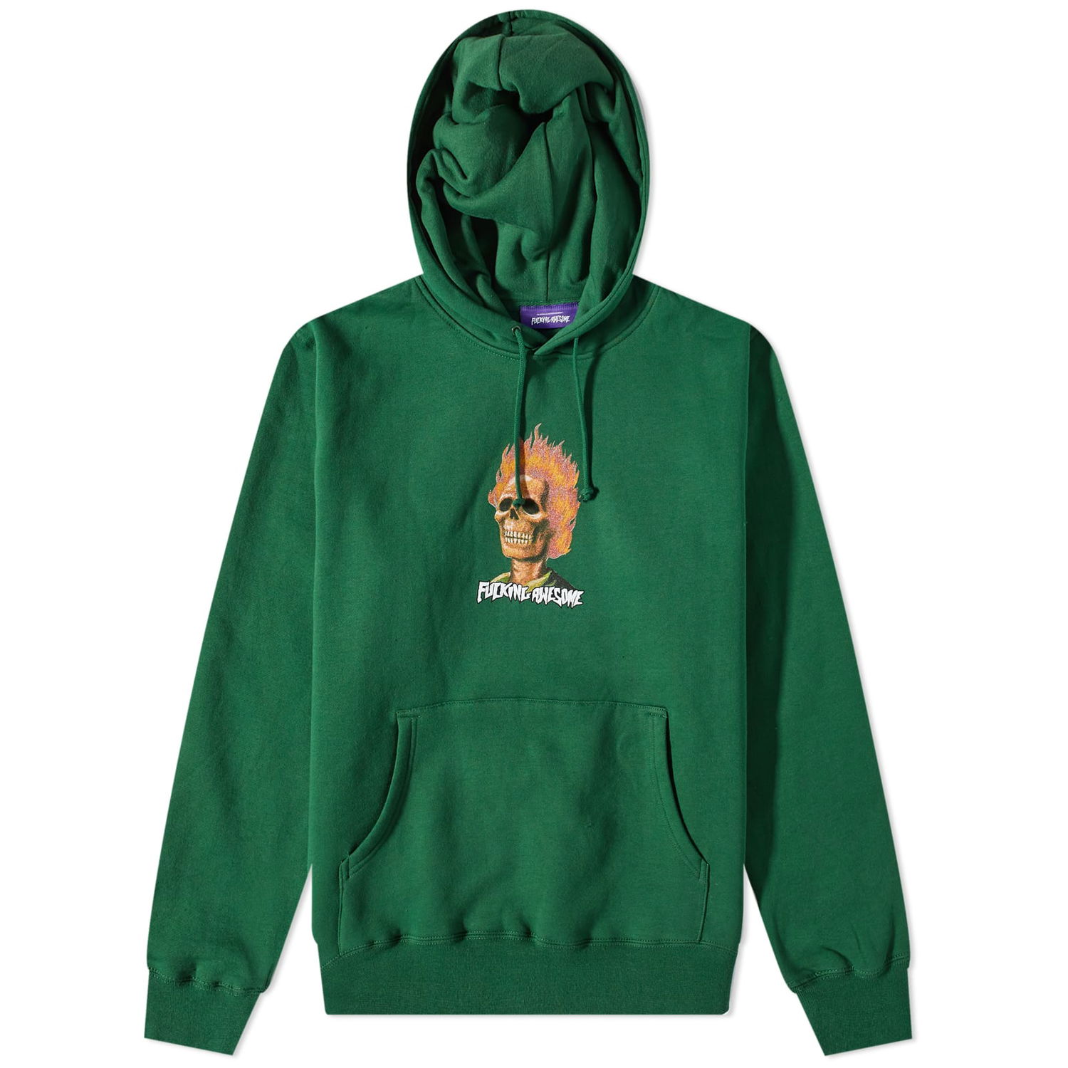 Sweatshirt Fucking Awesome Flame Skull Hoody Grøn | FA1727-DKG, 0