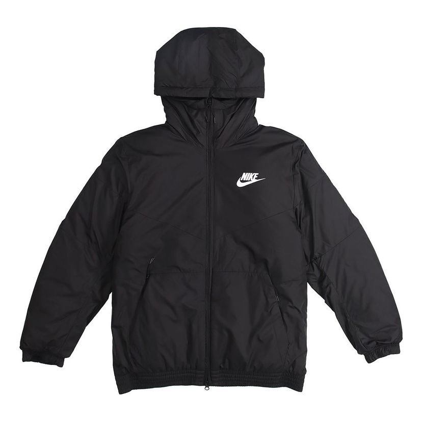 Puffer jakke Nike Sportswear Synthetic Fill Fleece Lined Hooded Jacket Sort | 928862-010