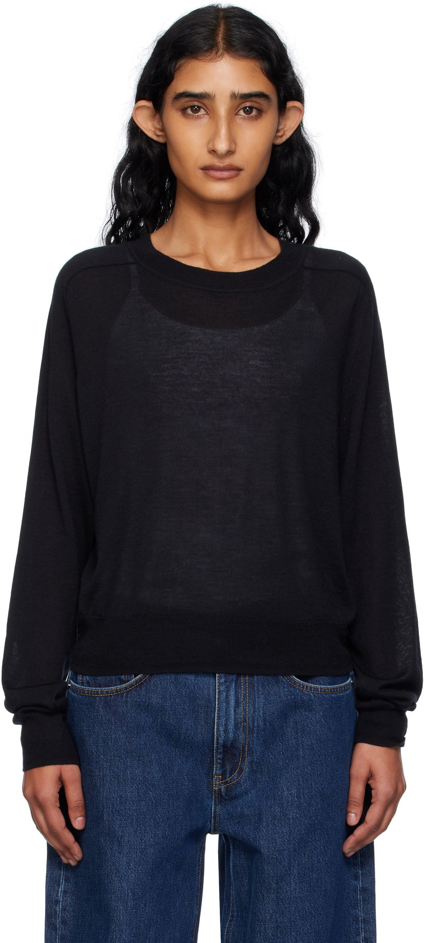 Sweater Loulou de Saison Loulou de Saison Angus Cashmere Crew Neck Sweater Sort | ANGUS