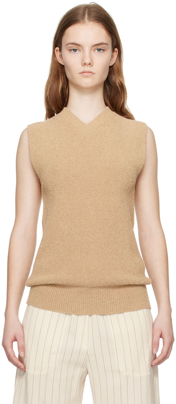 Sweater TOTEME TOTEME V-Neck Tank Top Beige | 242-WRT2210-YA0043