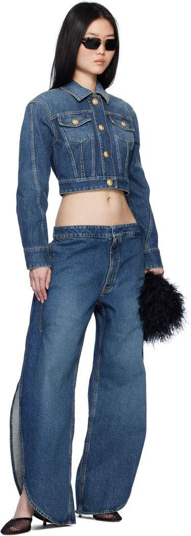 Jakke Balmain Cropped Faded Denim Jacket Blå | EF1TC180DF65, 3