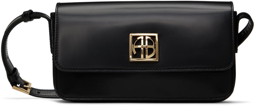 Skuldertaske Anine Bing Black Leather Crossbody Bag with Logo Plaque Sort | A-13-10242-050