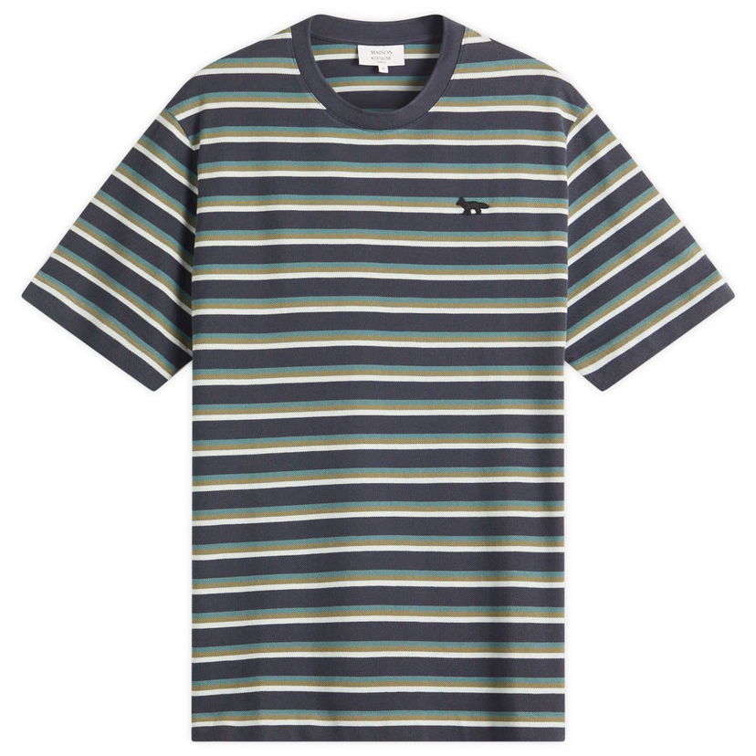 T-shirt MAISON KITSUNÉ Maison Kitsuné Profile Fox Patch Striped Comfort T-Shirt Mørkeblå | OM00103KJ7010-0288
