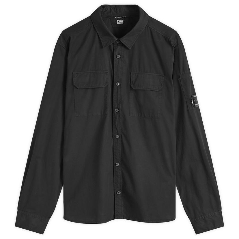 Skjorte C.P. Company Gabardine Lens Button Overshirt, Size Large Sort | 18CMSH140A-110143G-999