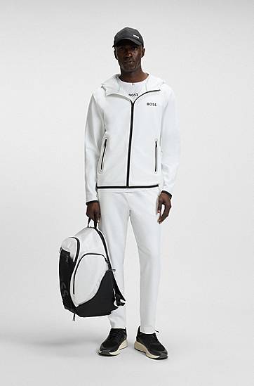 Sweatshirt BOSS BOSS Active Stretch-Gabardine Zip-Up Hoodie Hvid | 50542948, 1