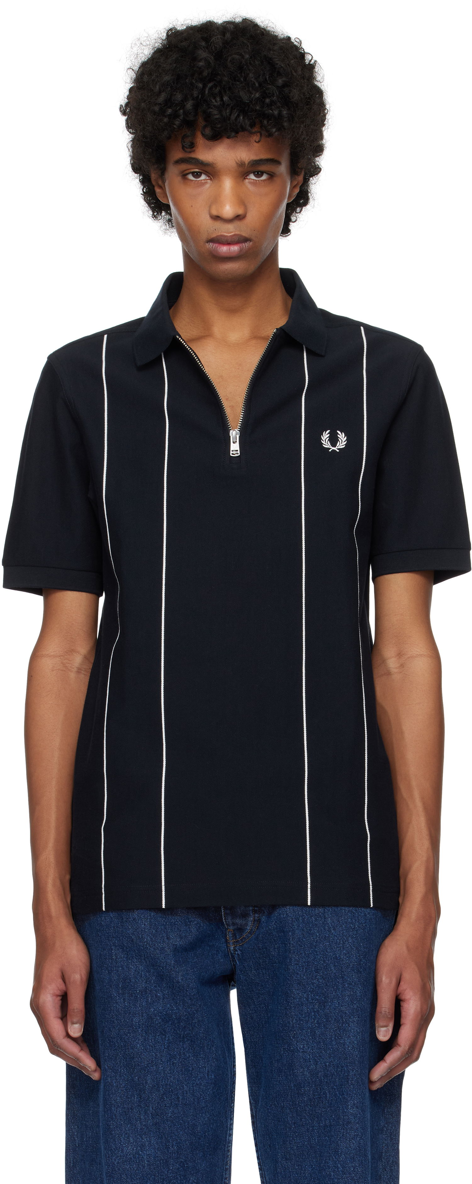 Polo skjorte Fred Perry Fred Perry Pinstripe Zip Neck Polo Mørkeblå | M9871, 0