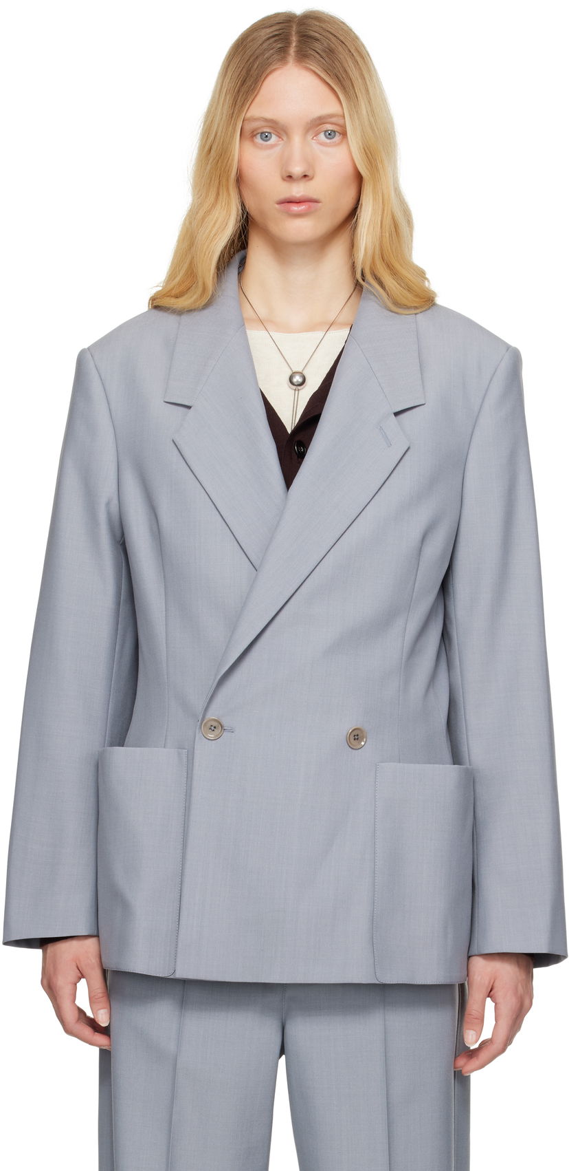 Jakke LEMAIRE Lemaire Double-Breasted Tailored Blazer Grå | JA1073 LF414