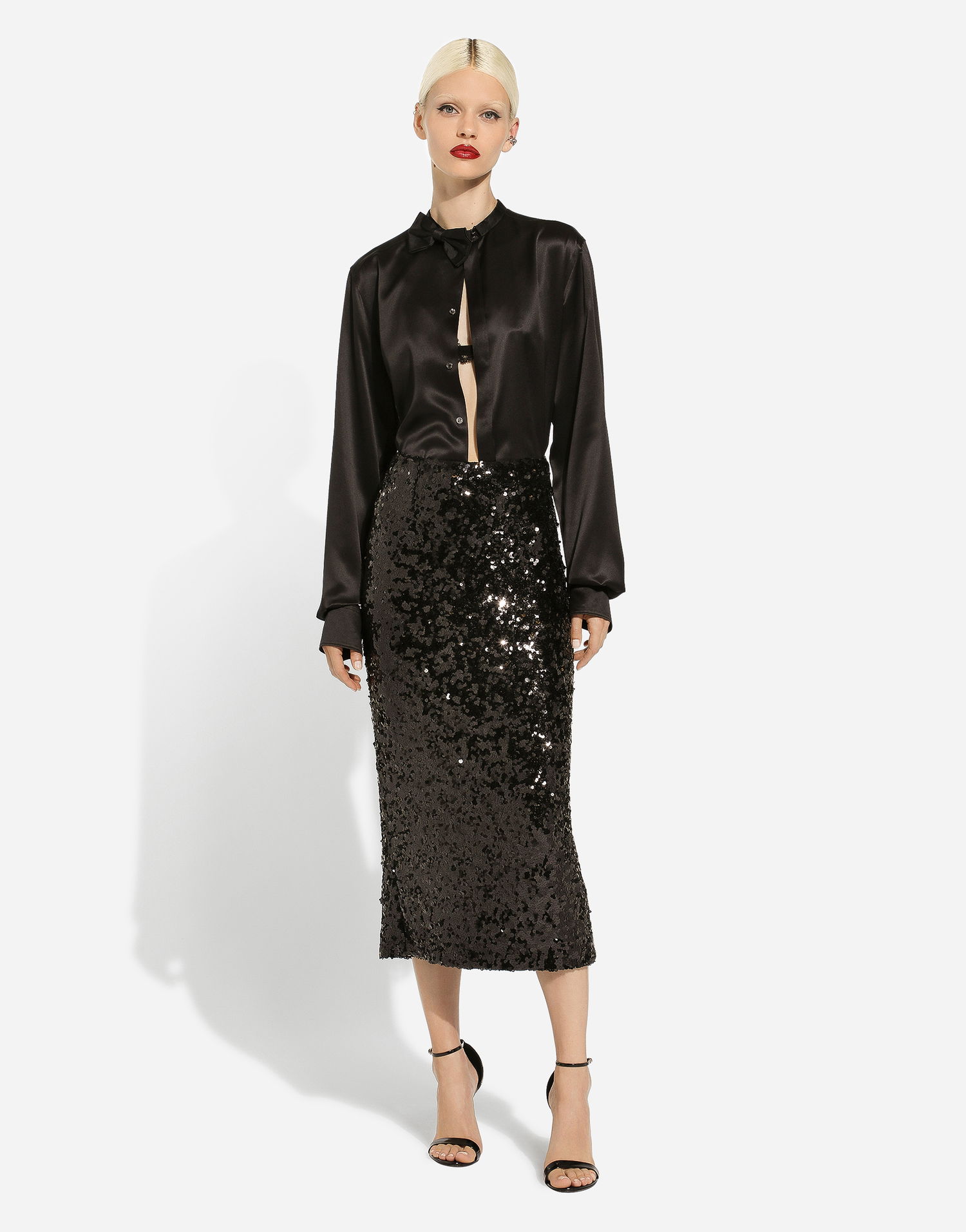 Nederdel Dolce & Gabbana Sequined Calf-Length Skirt Sort | F4CRGTHLMZMN0000, 1