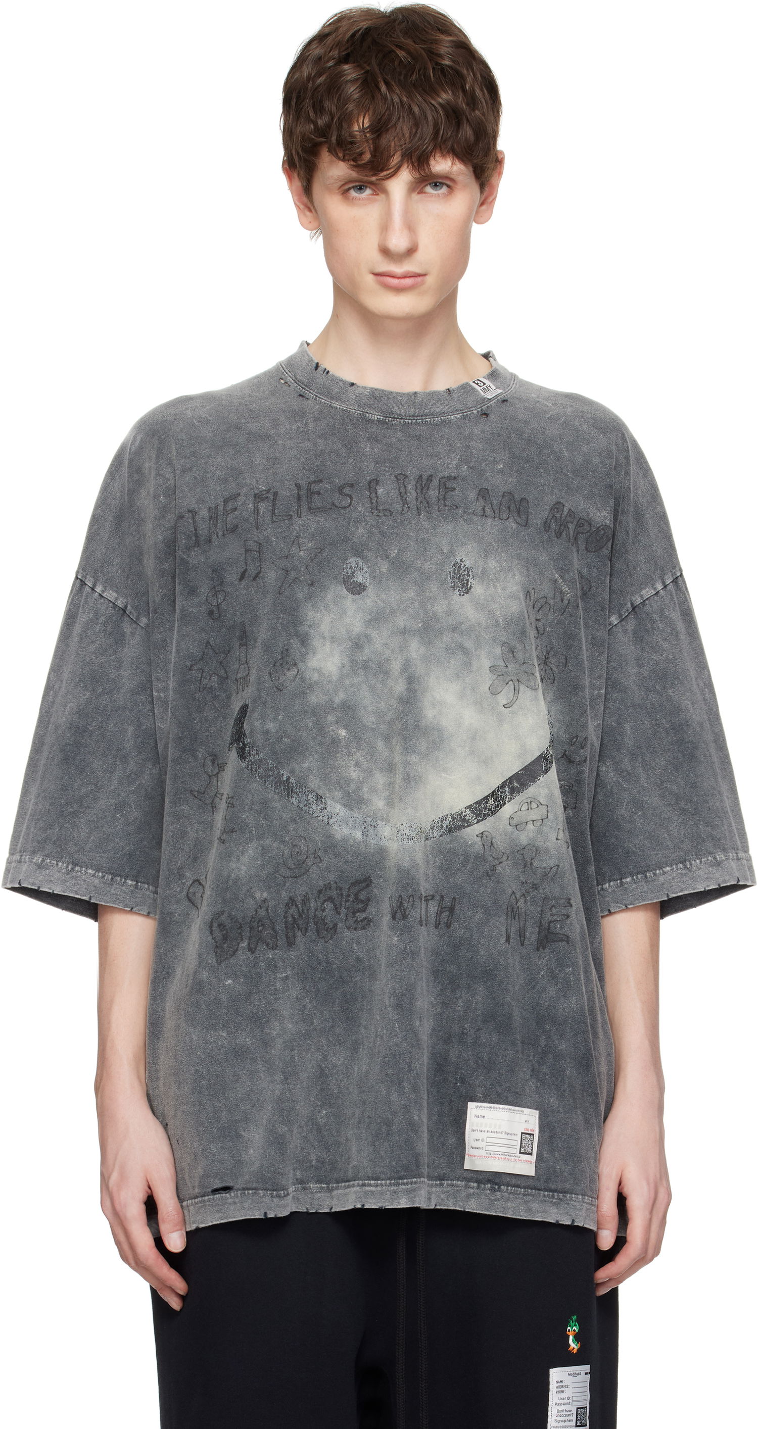 T-shirt Maison MIHARA YASUHIRO Maison MIHARA YASUHIRO Bleached Smily Face Print T-Shirt Grå | A14TS622, 0