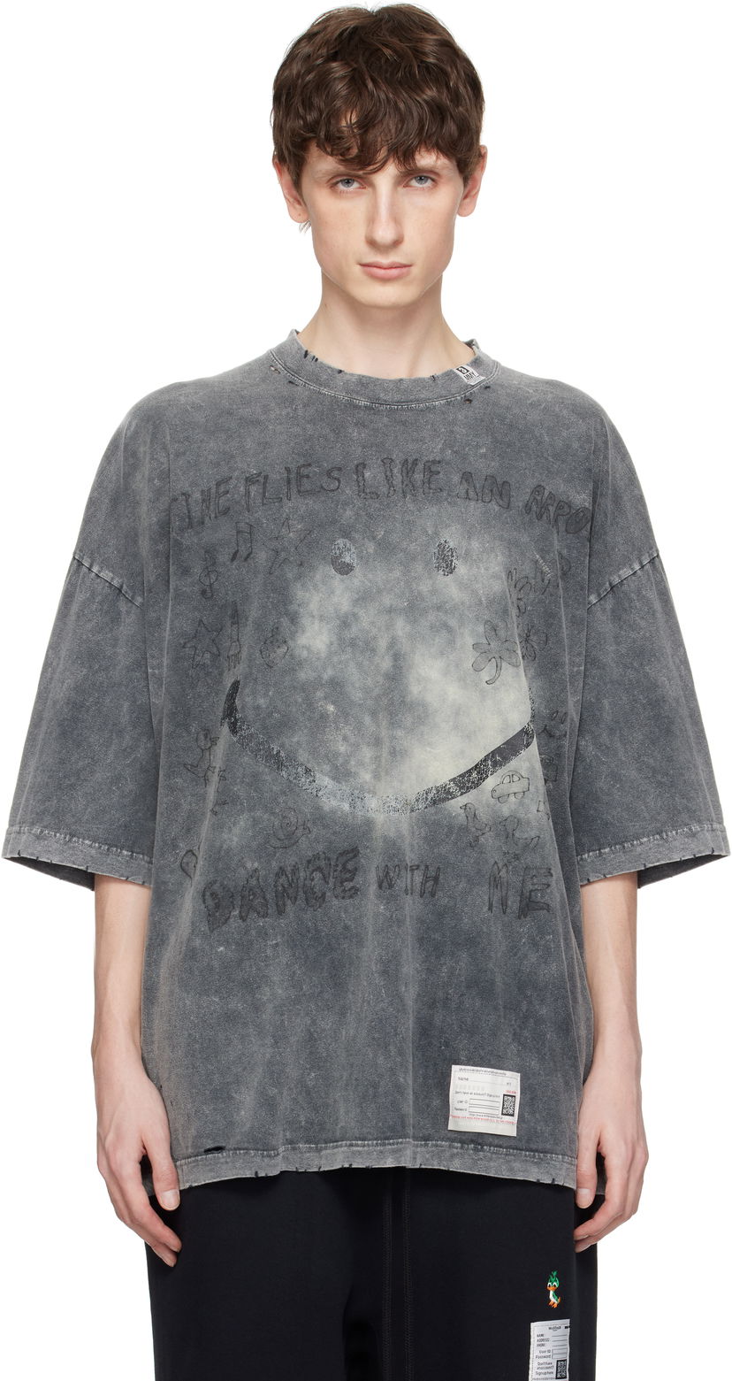 T-shirt Maison MIHARA YASUHIRO Maison MIHARA YASUHIRO Bleached Smily Face Print T-Shirt Grå | A14TS622