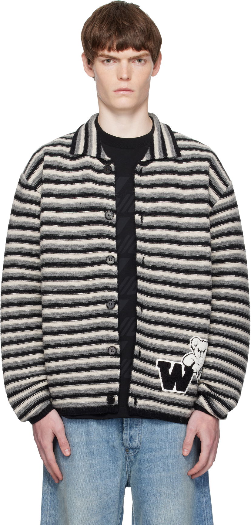 Sweater We11done We11done Stripe Embroidered Cardigan Flerfarvet | WD-KC2-25-620-U-BK