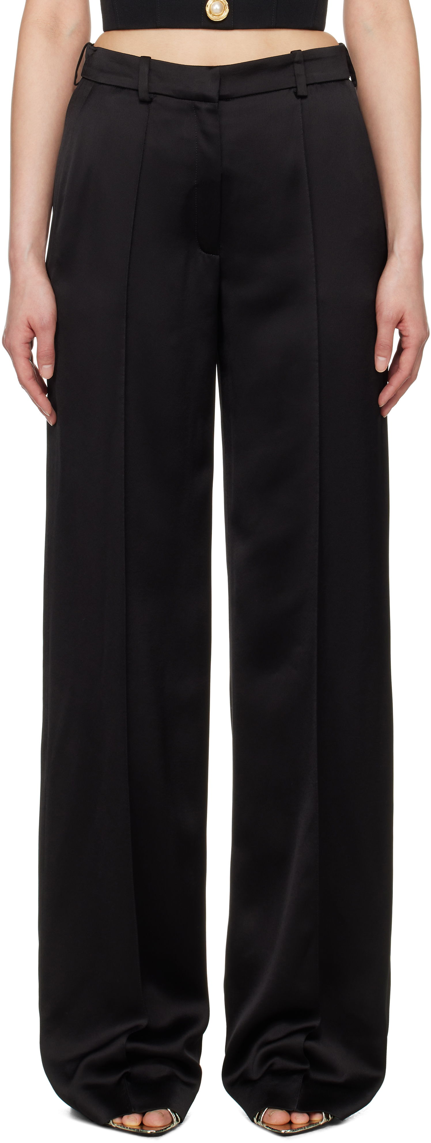 Bukser Balmain Balmain Satin Straight-Leg Trousers Sort | EF0PO160VB01, 0