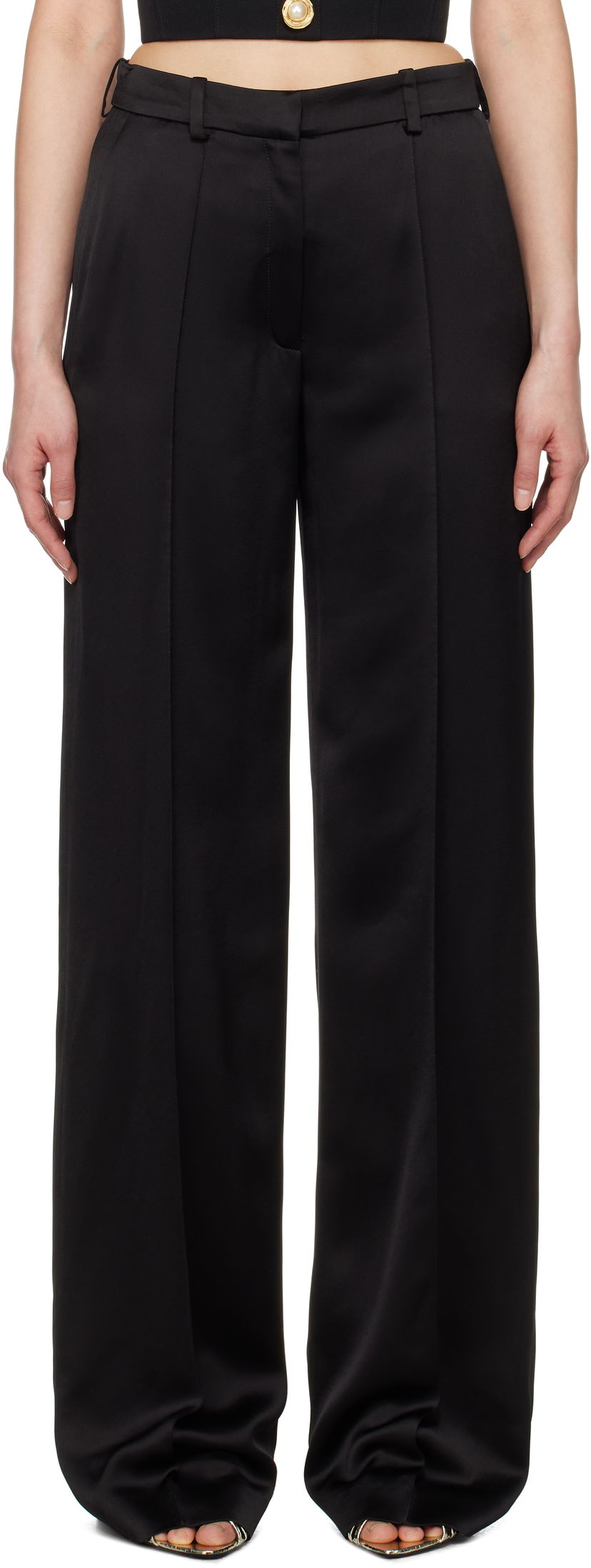 Bukser Balmain Balmain Satin Straight-Leg Trousers Sort | EF0PO160VB01