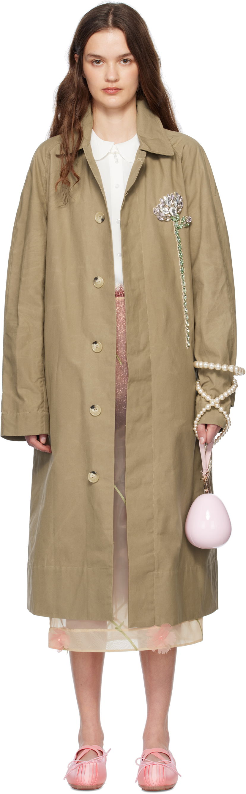 Trenchcoat Simone Rocha Simone Rocha Embellished Carnation Car Coat Beige | 2068DB-W 1247