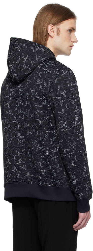 Sweatshirt Balmain Balmain All-Over Label Print Hoodie Sort | EH1JT047GE38, 2