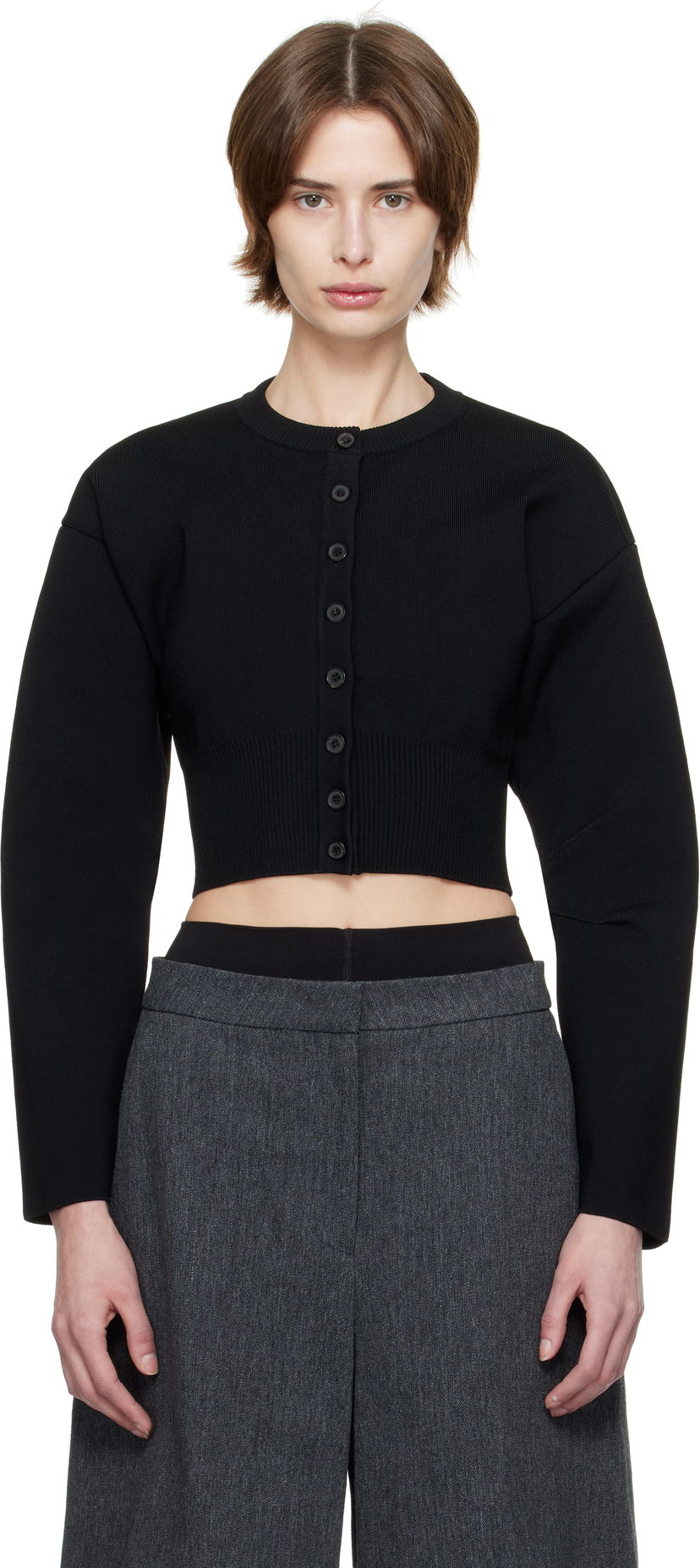 Sweater WARDROBE.NYC WARDROBE.NYC Matte Cropped Cardigan Sort | W1096F24MV
