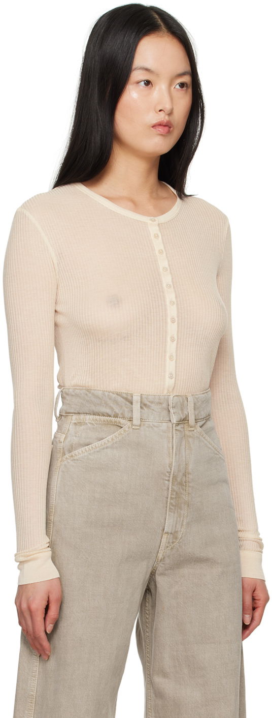 Sweater LEMAIRE Women's Seamless Button Cardigan Beige | TO1157 LK1017, 1