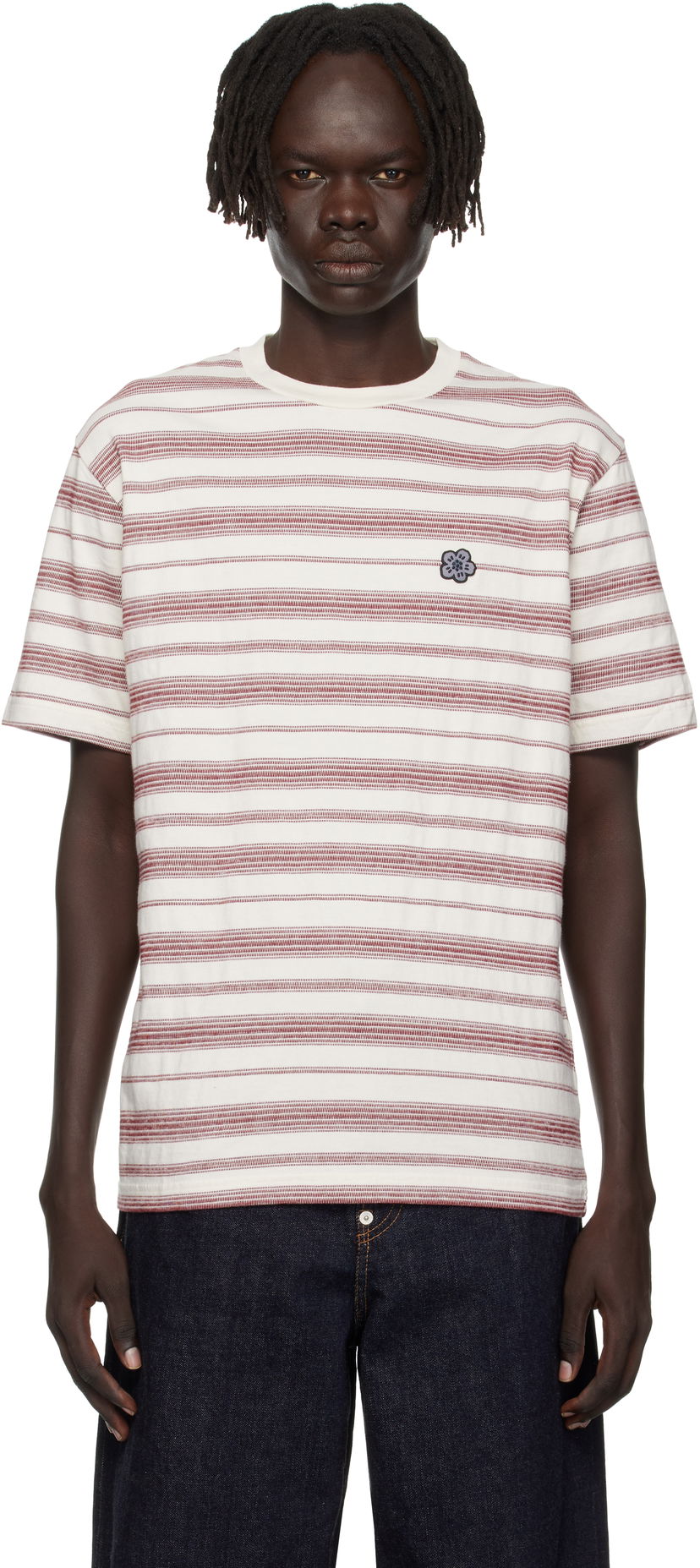 T-shirt KENZO Kenzo Paris 'Boke Flower' Embroidered Striped T-Shirt Hvid | FF65TS2534SC