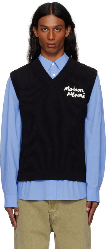Sweater MAISON KITSUNÉ Maison Kitsuné Handwriting Ribbed Vest Sort | OM00810KT1126, 0