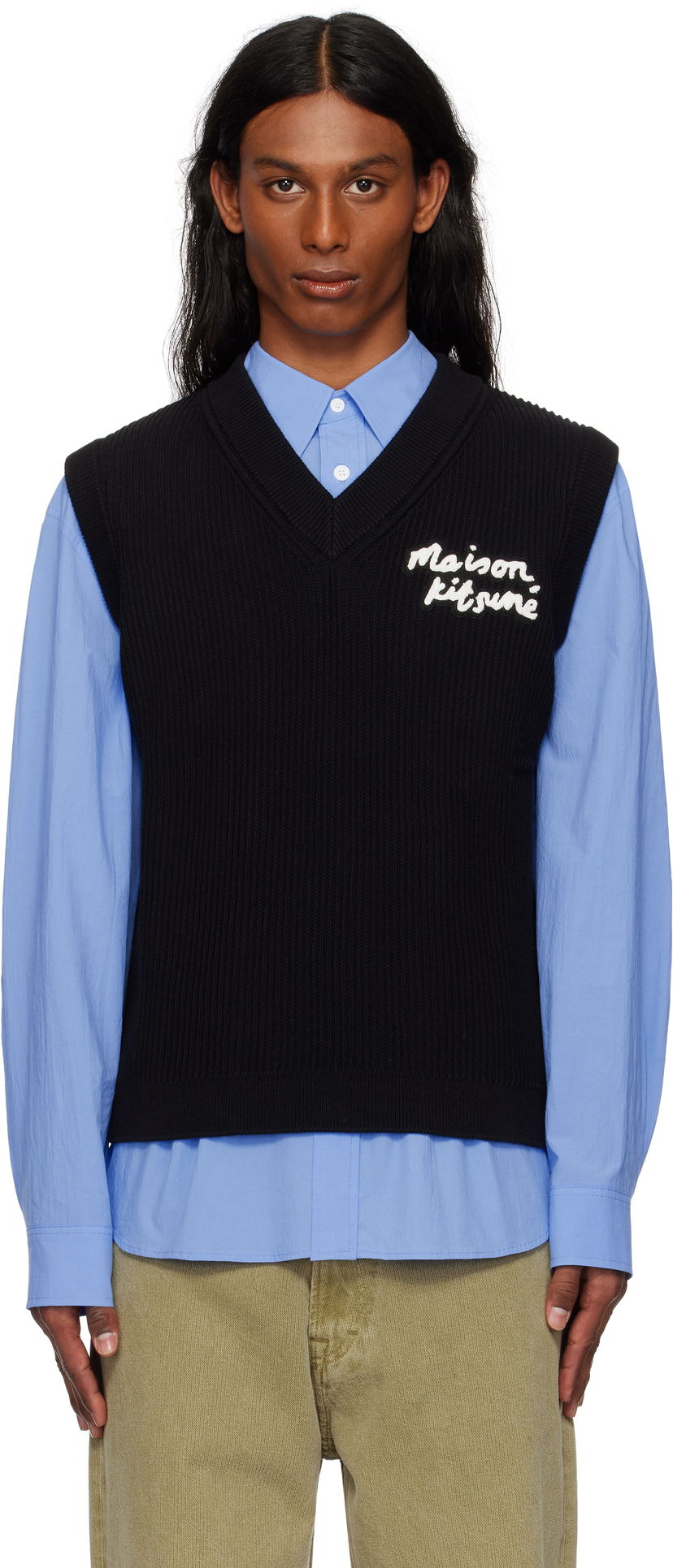 Sweater MAISON KITSUNÉ Maison Kitsuné Handwriting Ribbed Vest Sort | OM00810KT1126