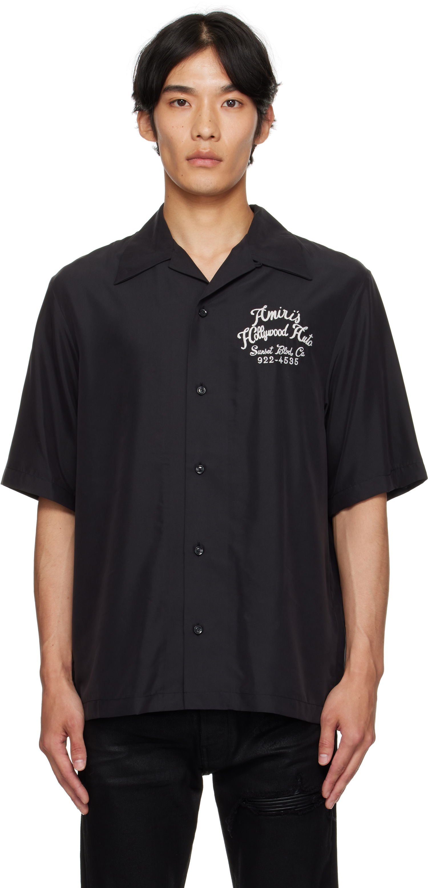 Skjorte AMIRI AMIRI 'Hollywood Auto' Bowling Shirt Sort | AMSTCA1166, 0