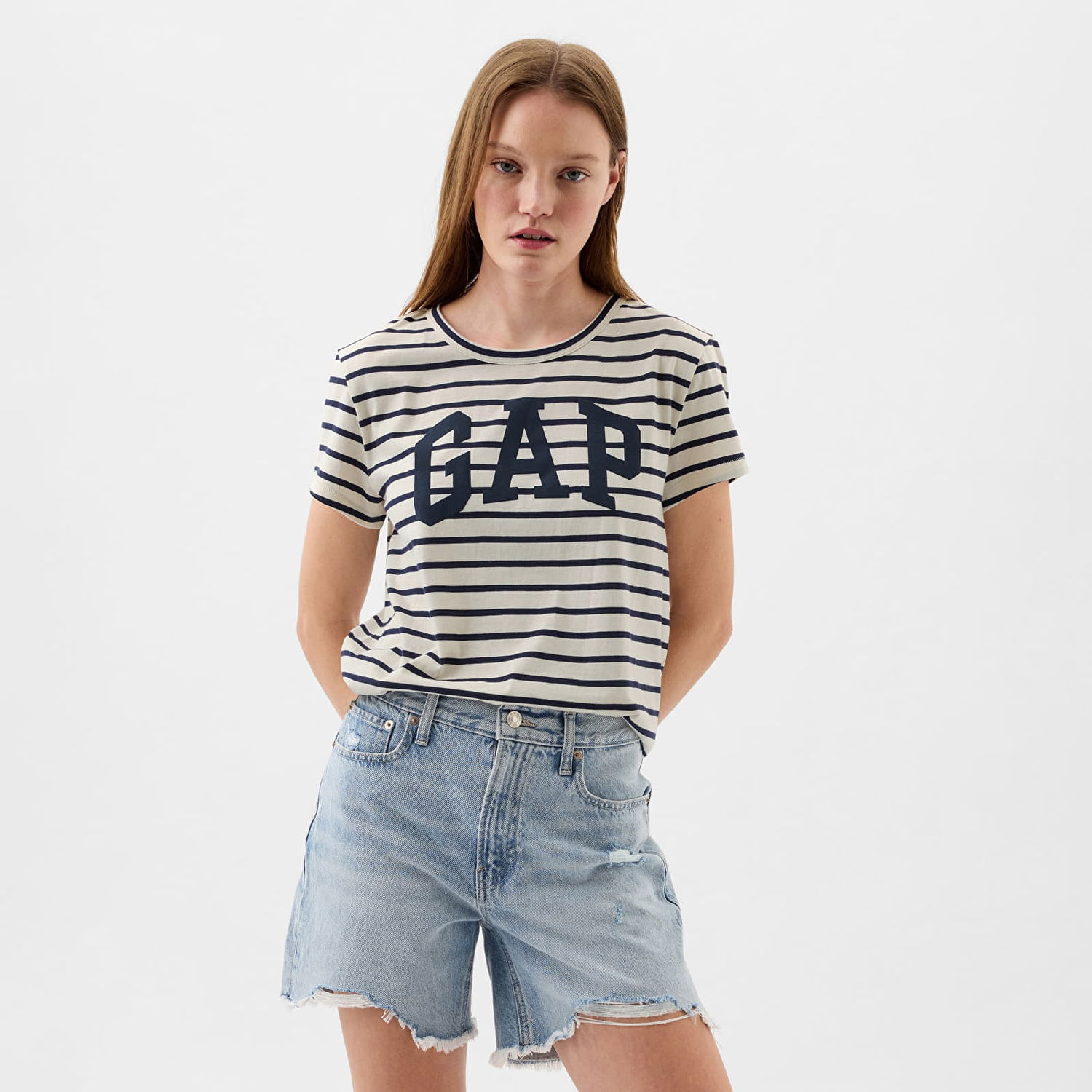 T-shirt GAP Logo Slub Tee White Black Stripe Grå | 871061-00, 0
