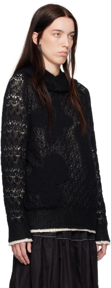 Sweater Comme des Garçons Comme Des Garçons Wool Lace Pattern Intarsia Hoodie Sort | TN-N024-051, 1