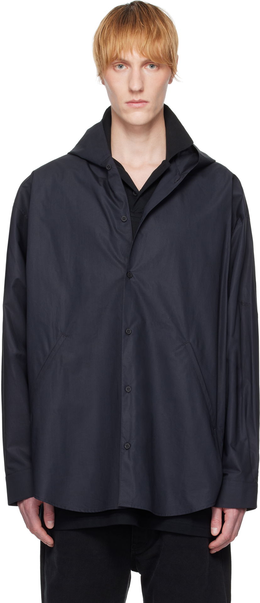 Skjorte Balenciaga Balenciaga Hooded Shirt Mørkeblå | 814125TNM60