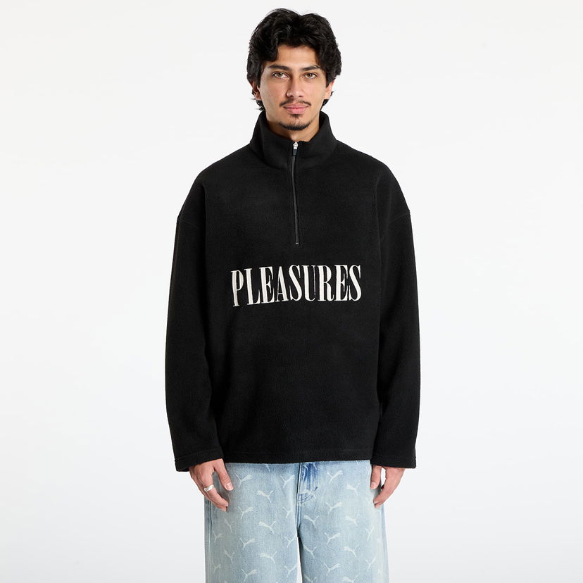Sweatshirt Pleasures Onyx Half Zip Polar Fleece Sweatshirt Sort | P25F029-BLACK