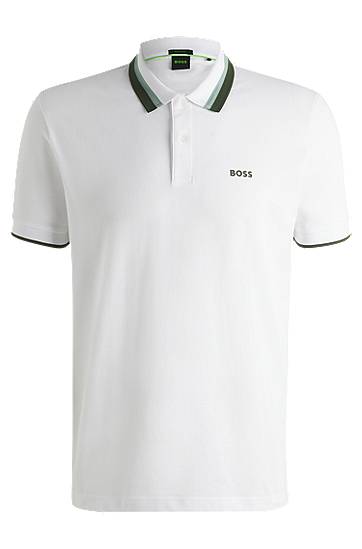 Polo skjorte BOSS Paddy Active Polo Shirt with Contrast Stripes Hvid | 50538101